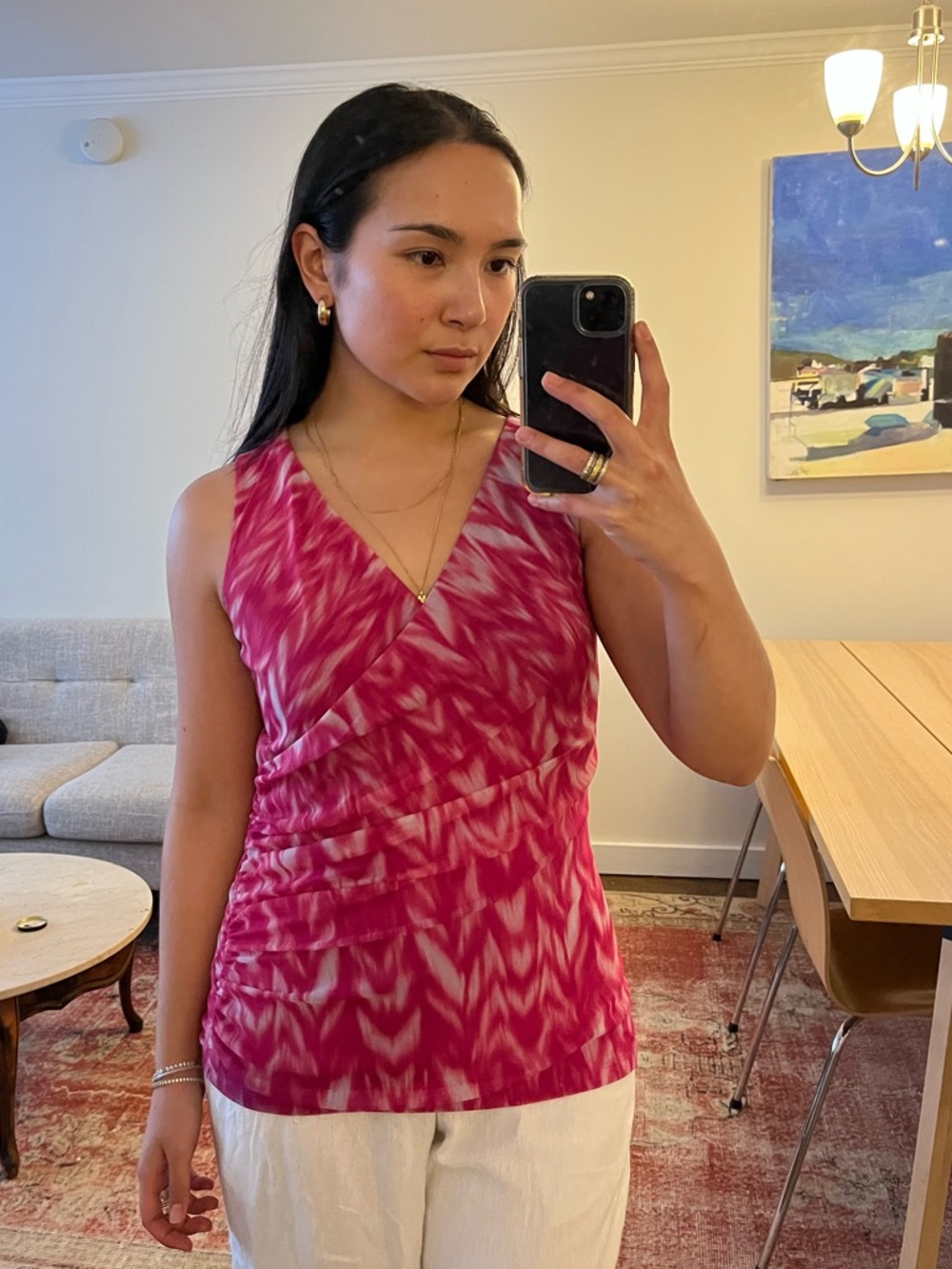 INC International Concepts Magenta/Pink Faux-Wrap Sleeveless V-Neck Tank